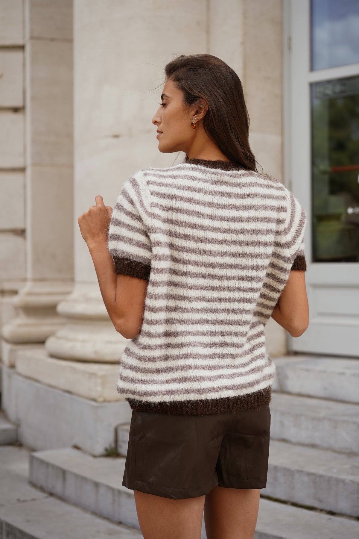 Pull Kris ligné marron