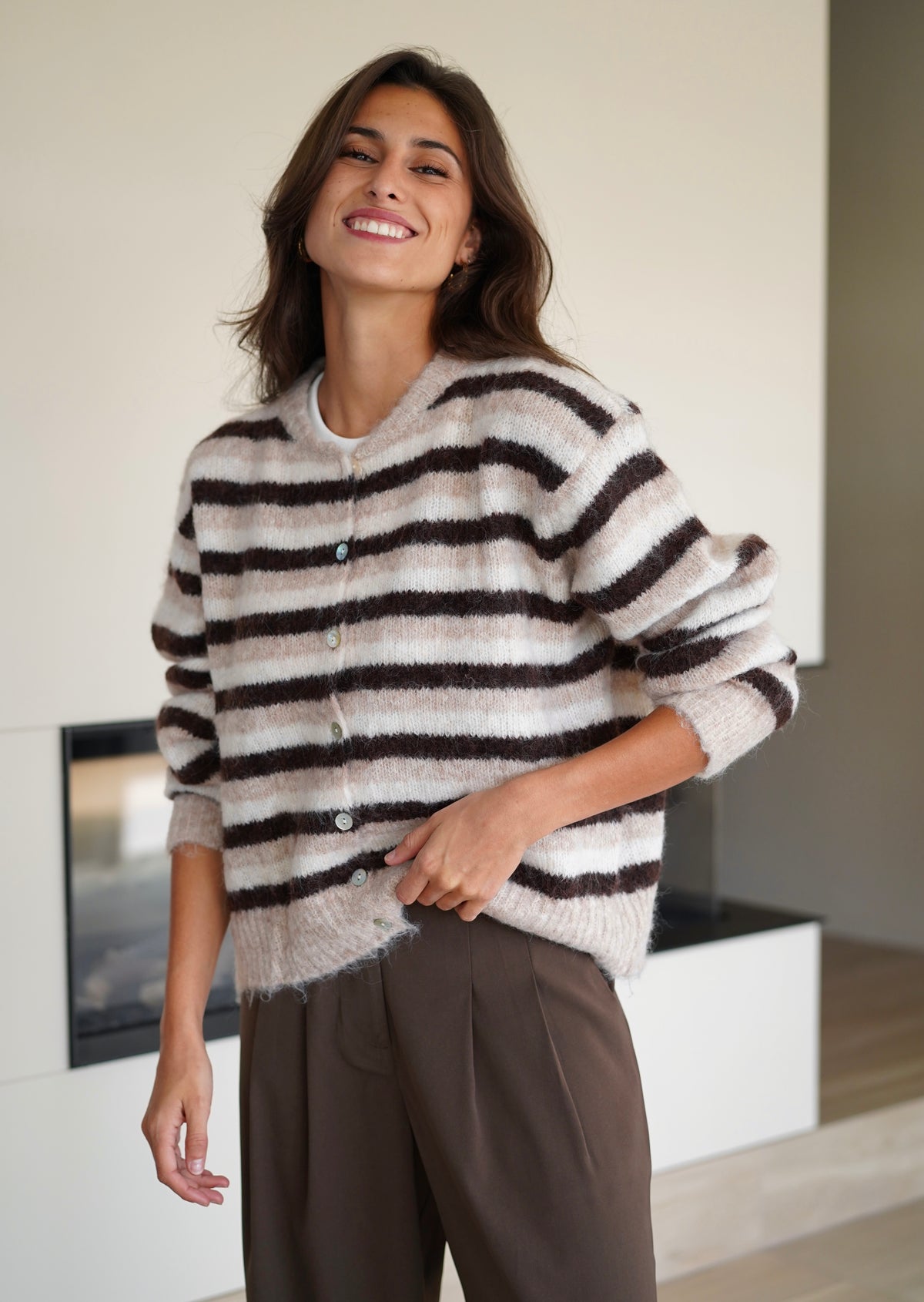 Cardigan Rody ligné beige