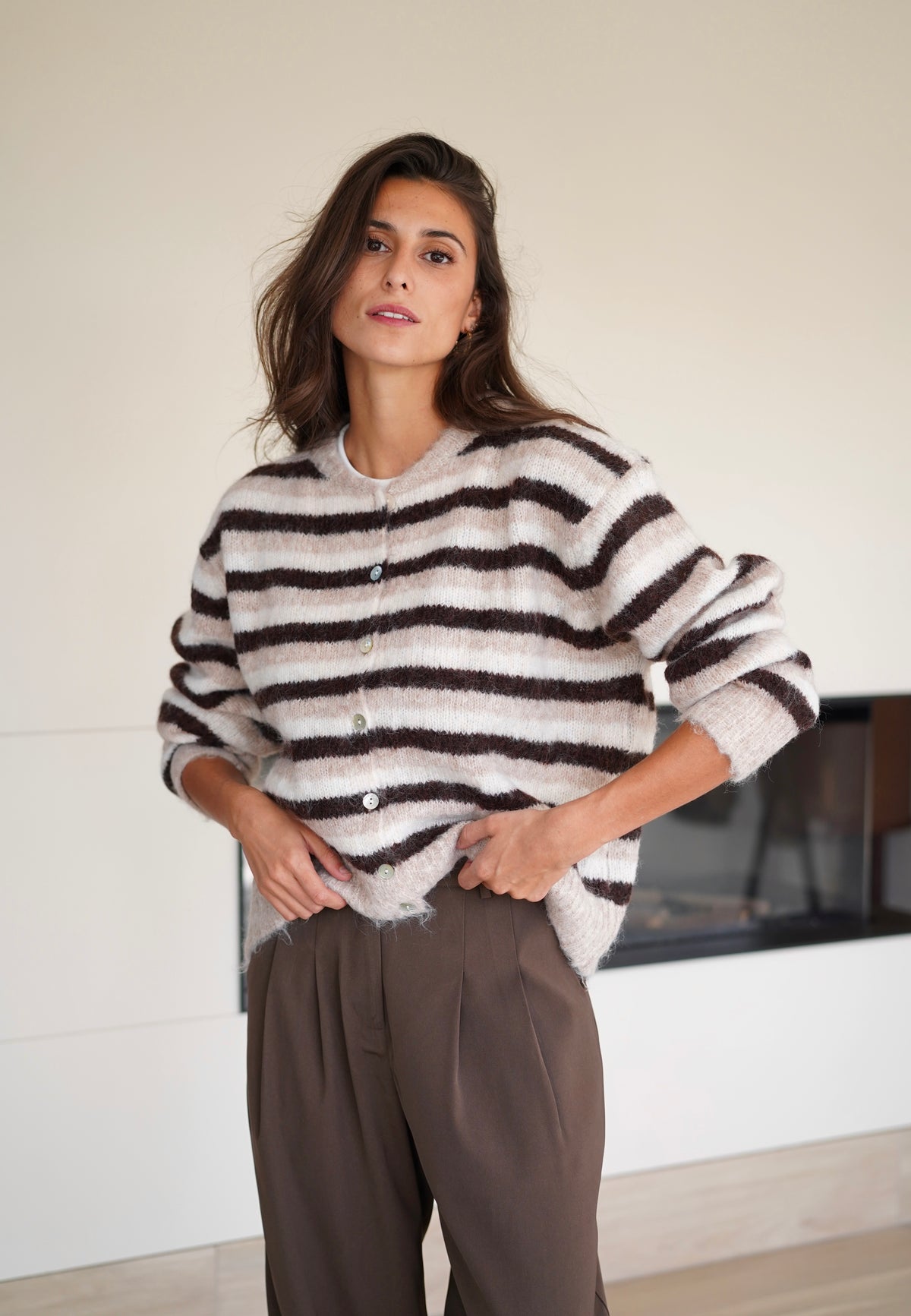Cardigan Rody ligné beige