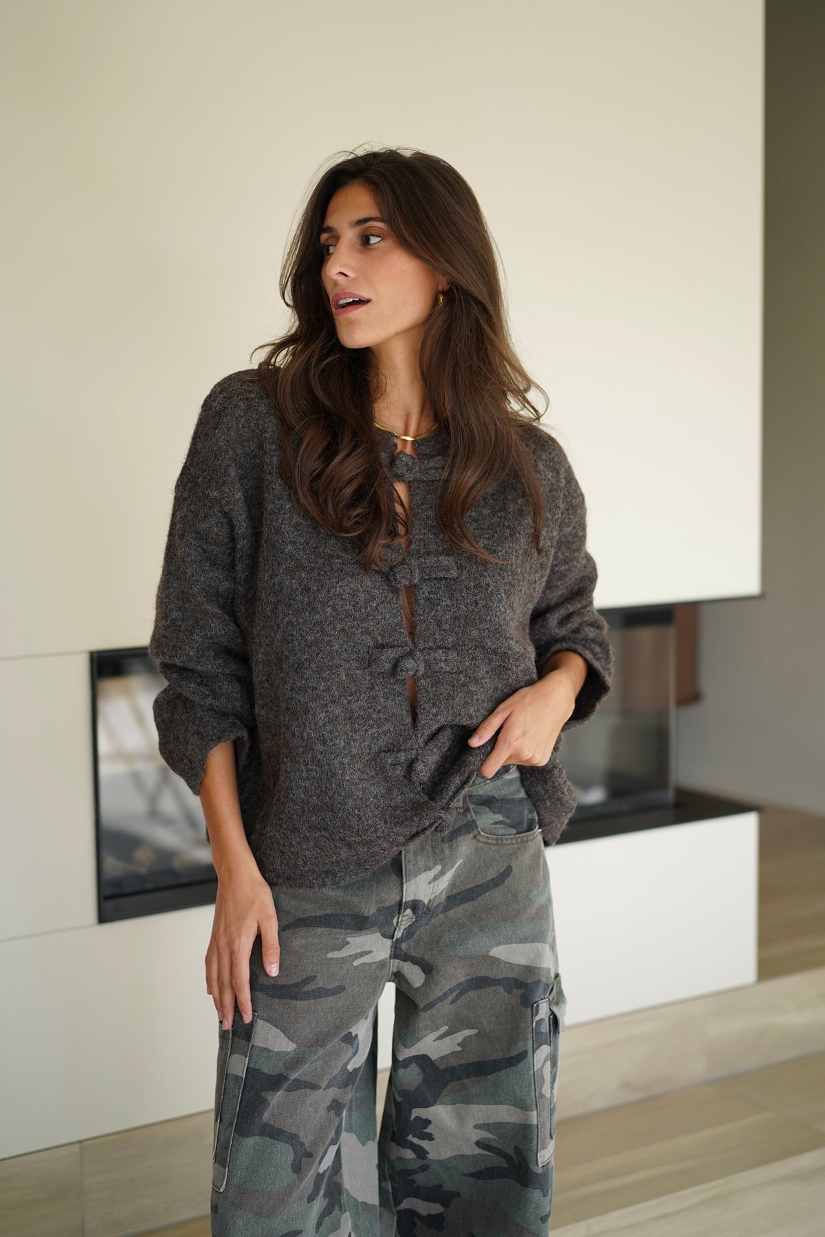 Gilet à noeuds Fanny marron