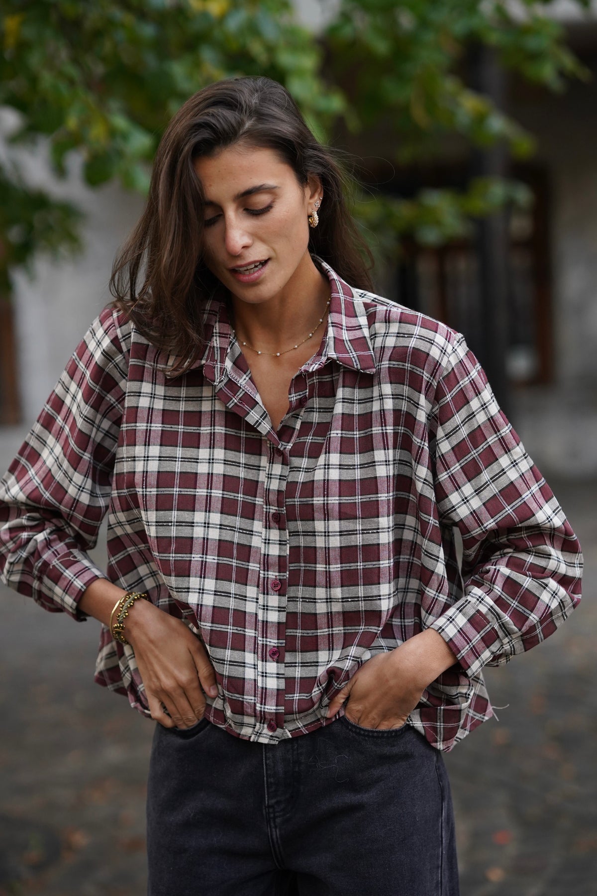 Chemise crop Isabelle bordeaux