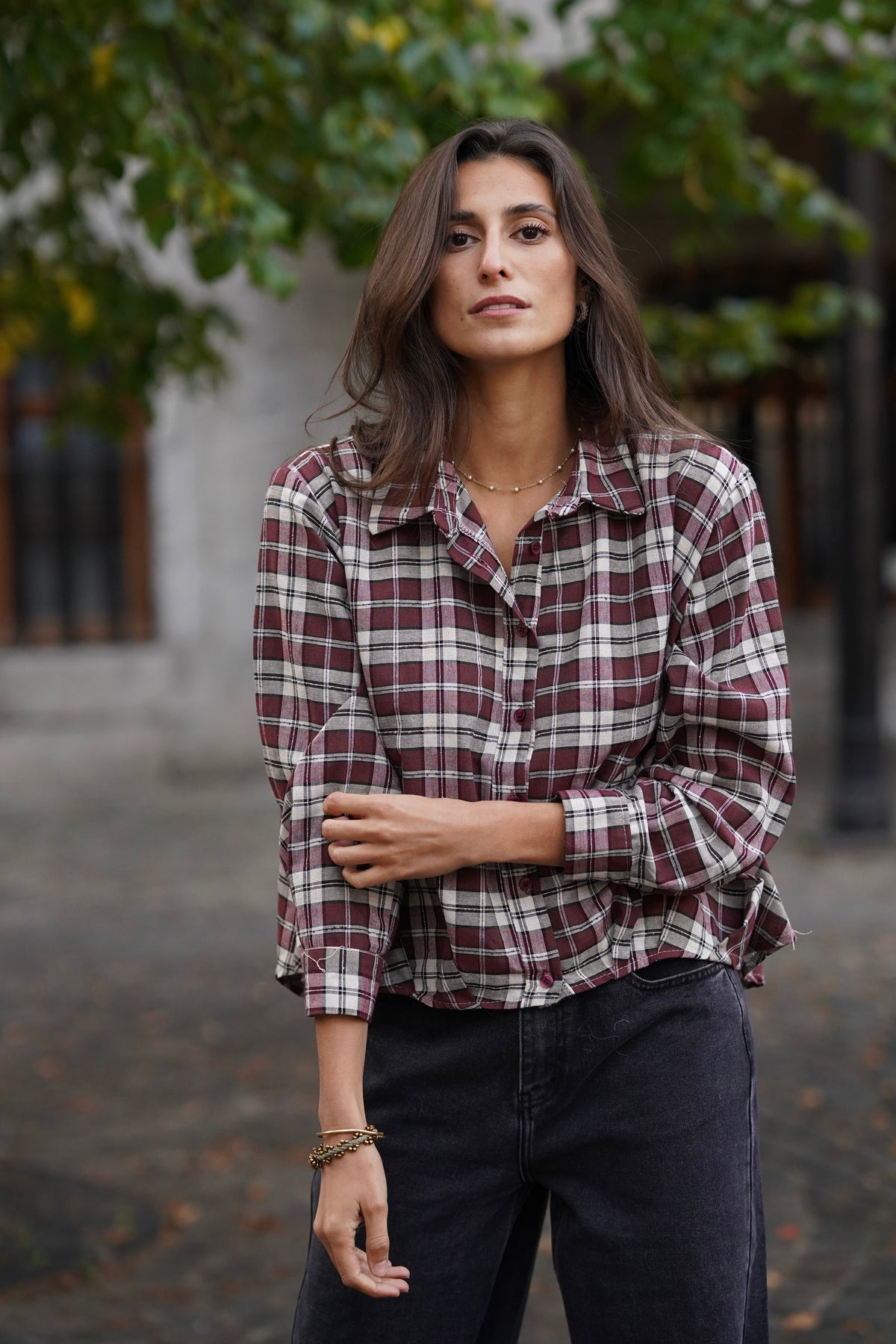 Chemise crop Isabelle bordeaux