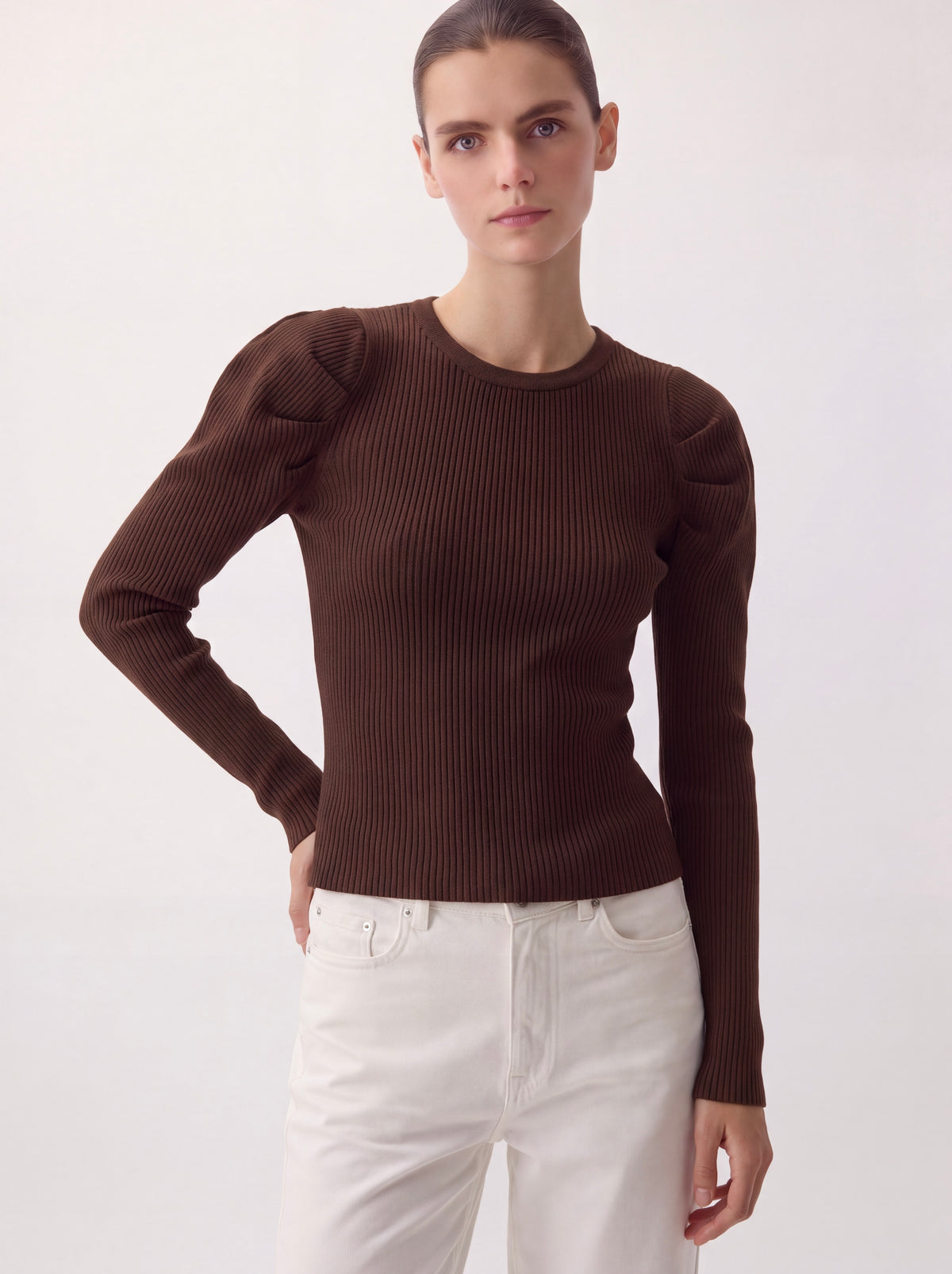 Pull Manches Bouffantes Guy marron