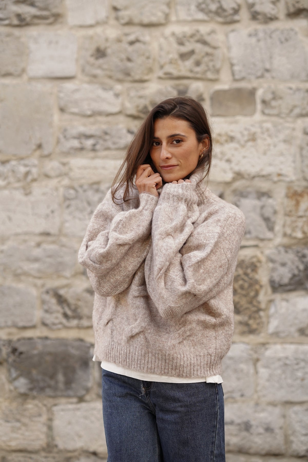 Pull col cheminée Nick beige