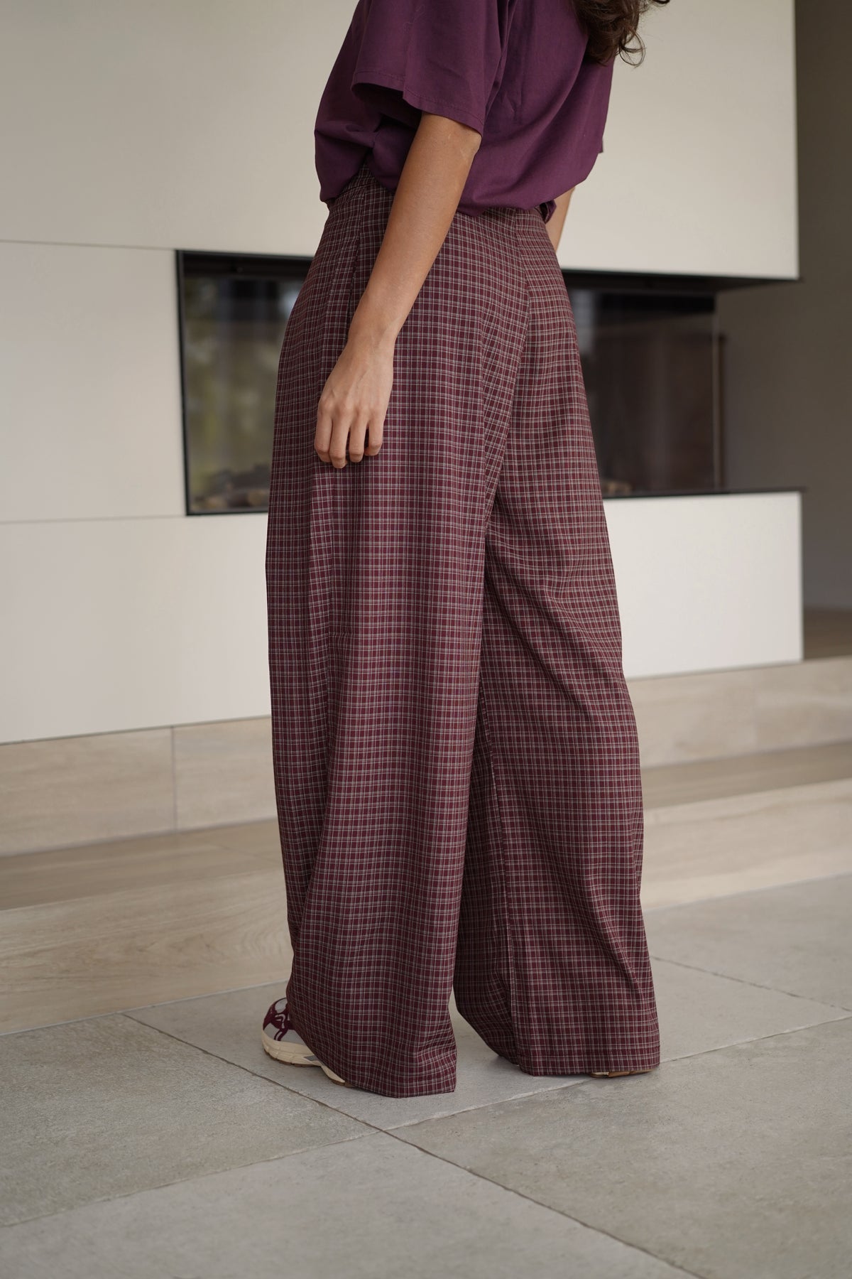 Pantalon Maxime carreaux bordeaux