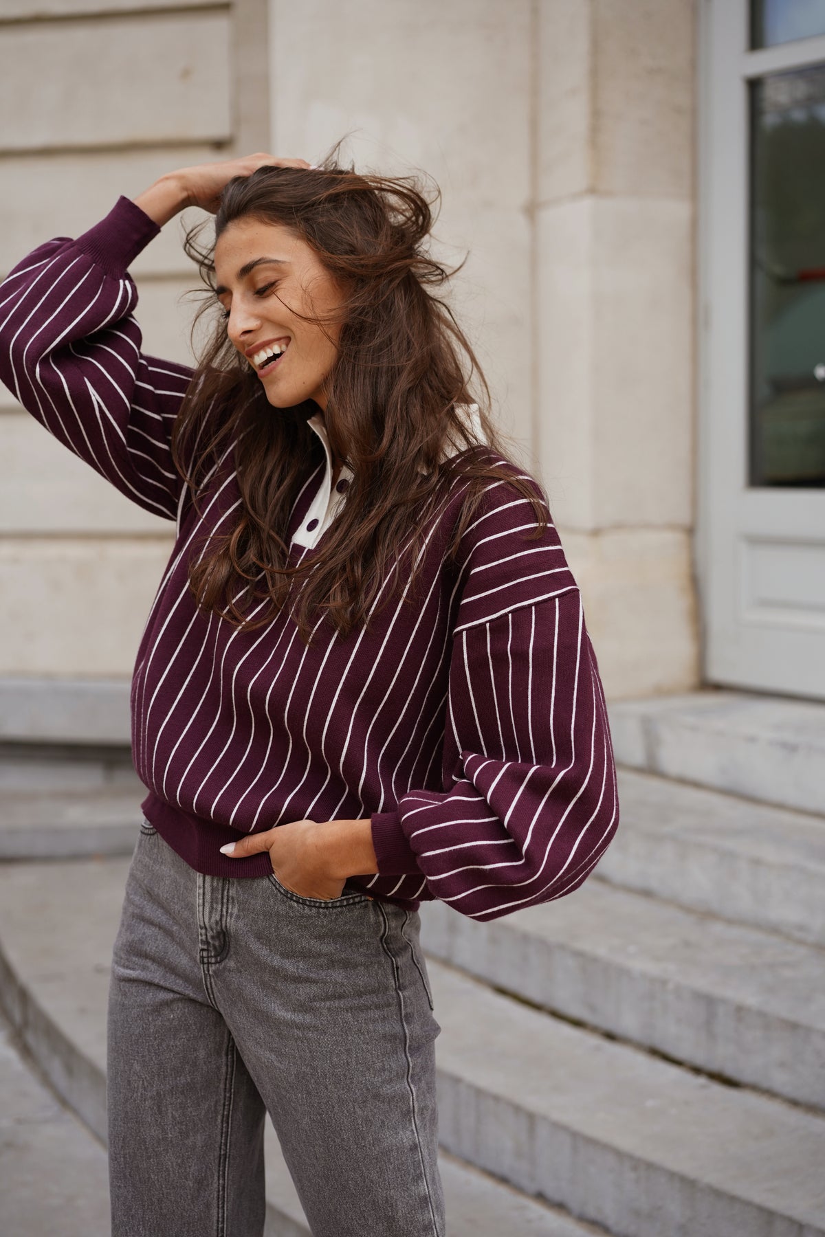 Pull Gab ligné bordeaux
