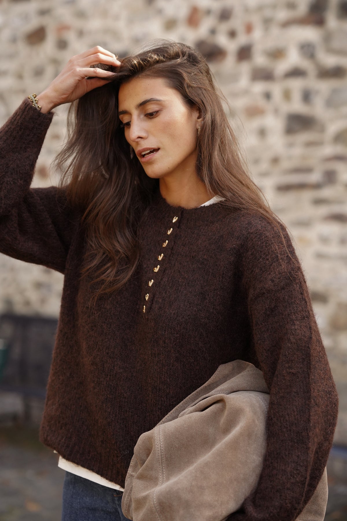 Pull à boutons Eliot marron
