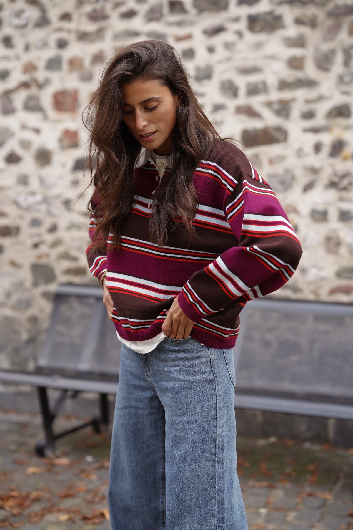 Polo manches longues Nate bordeaux