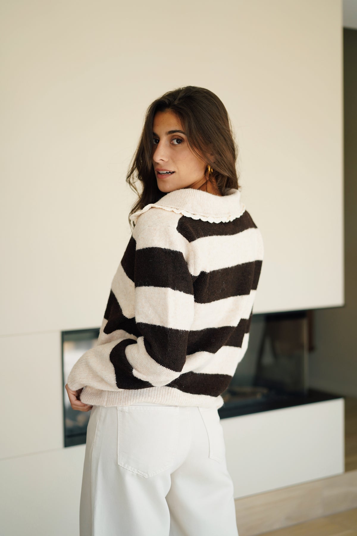 Pull Col Dentelle Helga beige