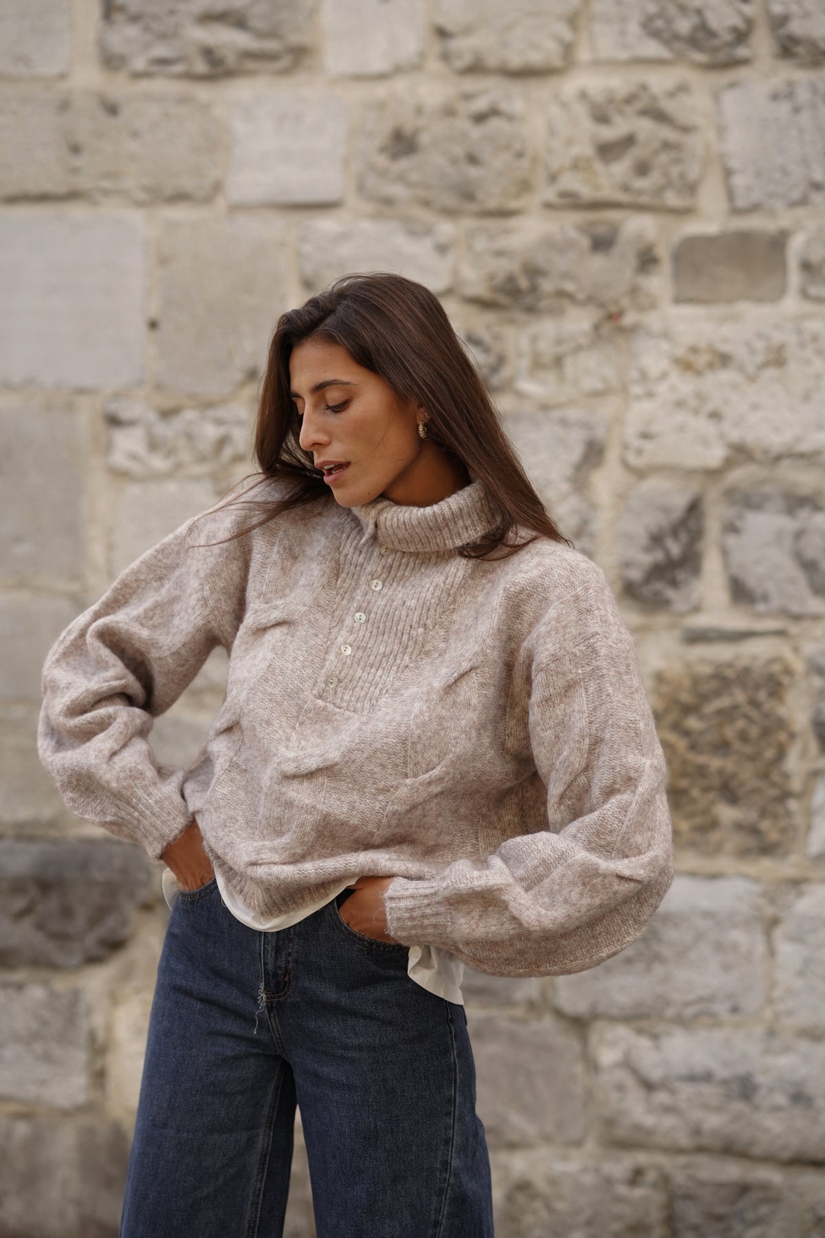 Pull col cheminée Nick beige