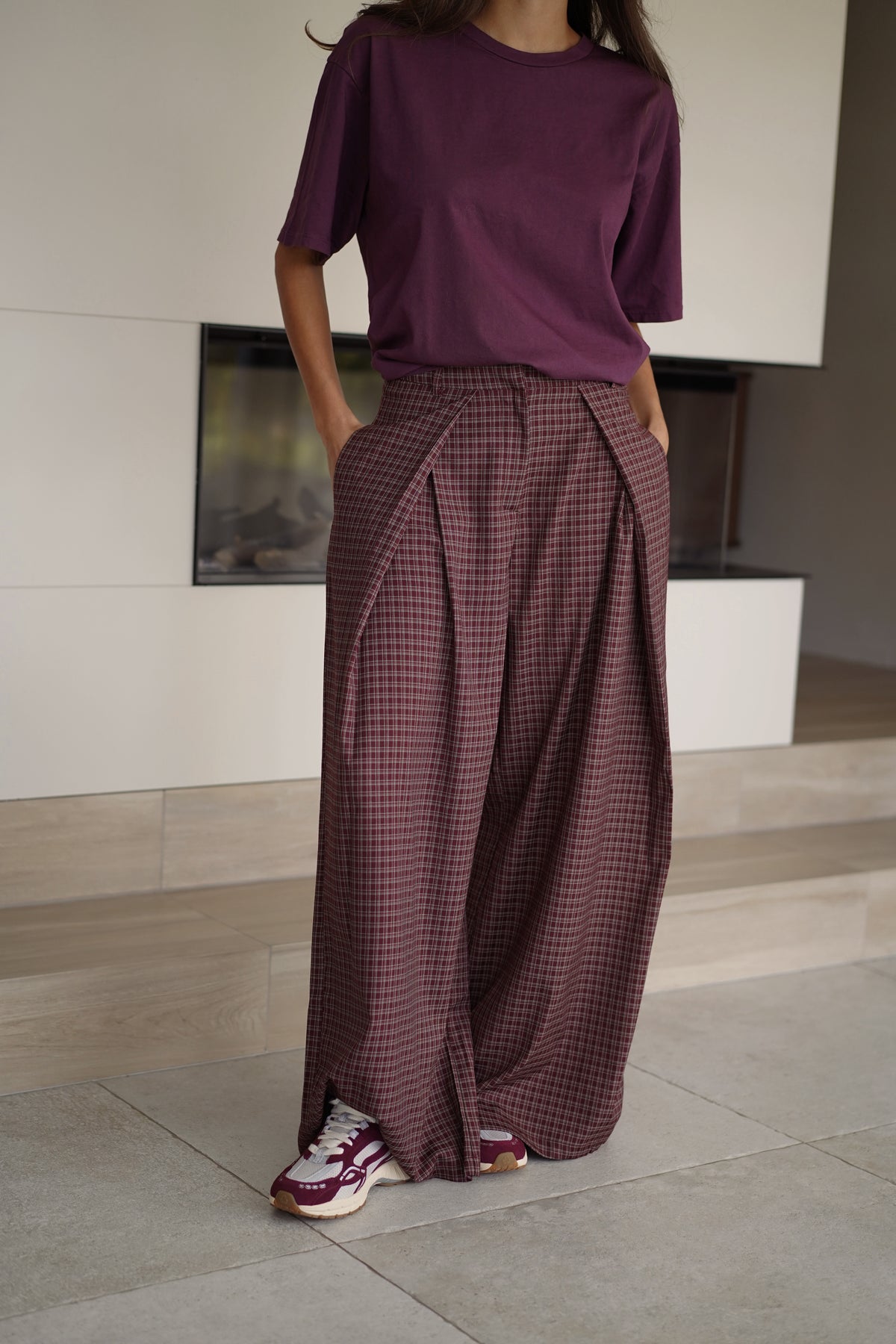 Pantalon Maxime carreaux bordeaux