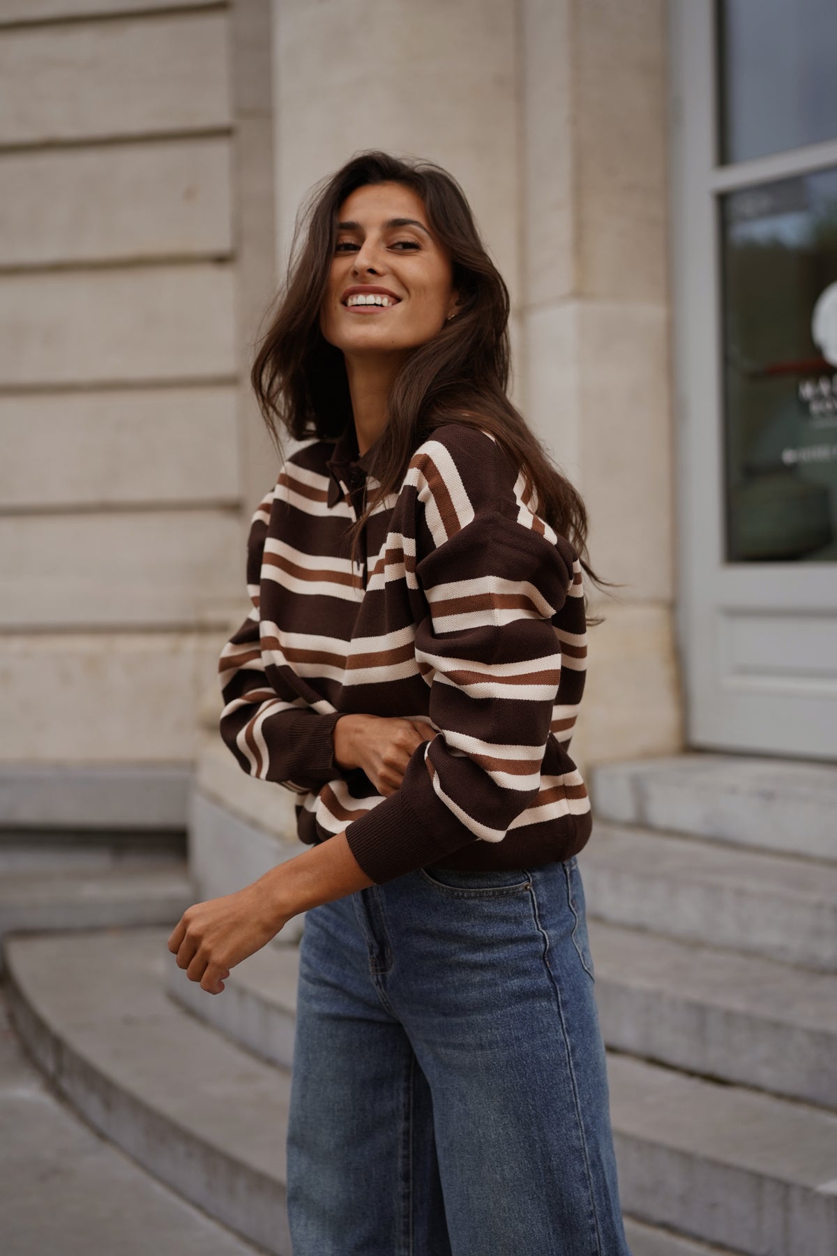 Pull Félix ligné marron