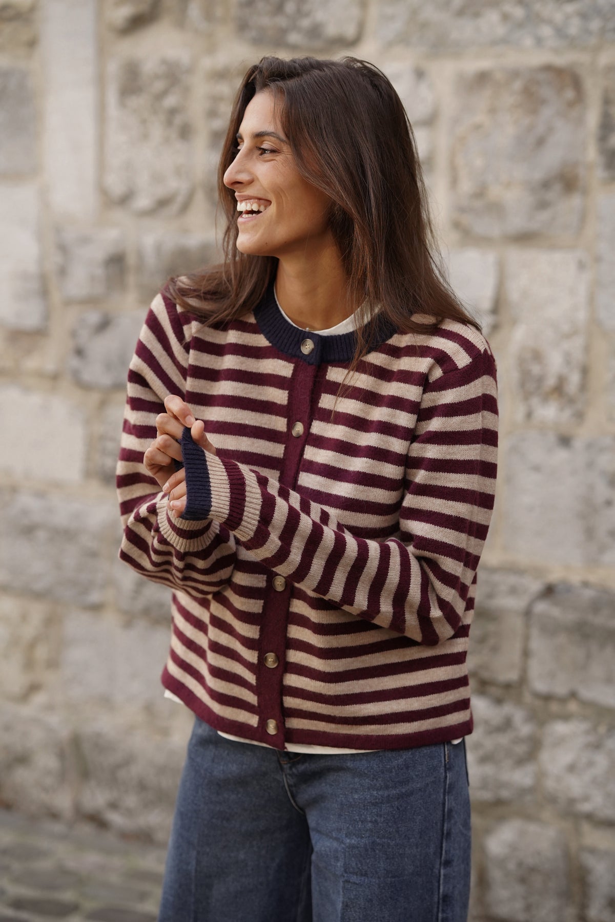 Gilet ligné John bordeaux