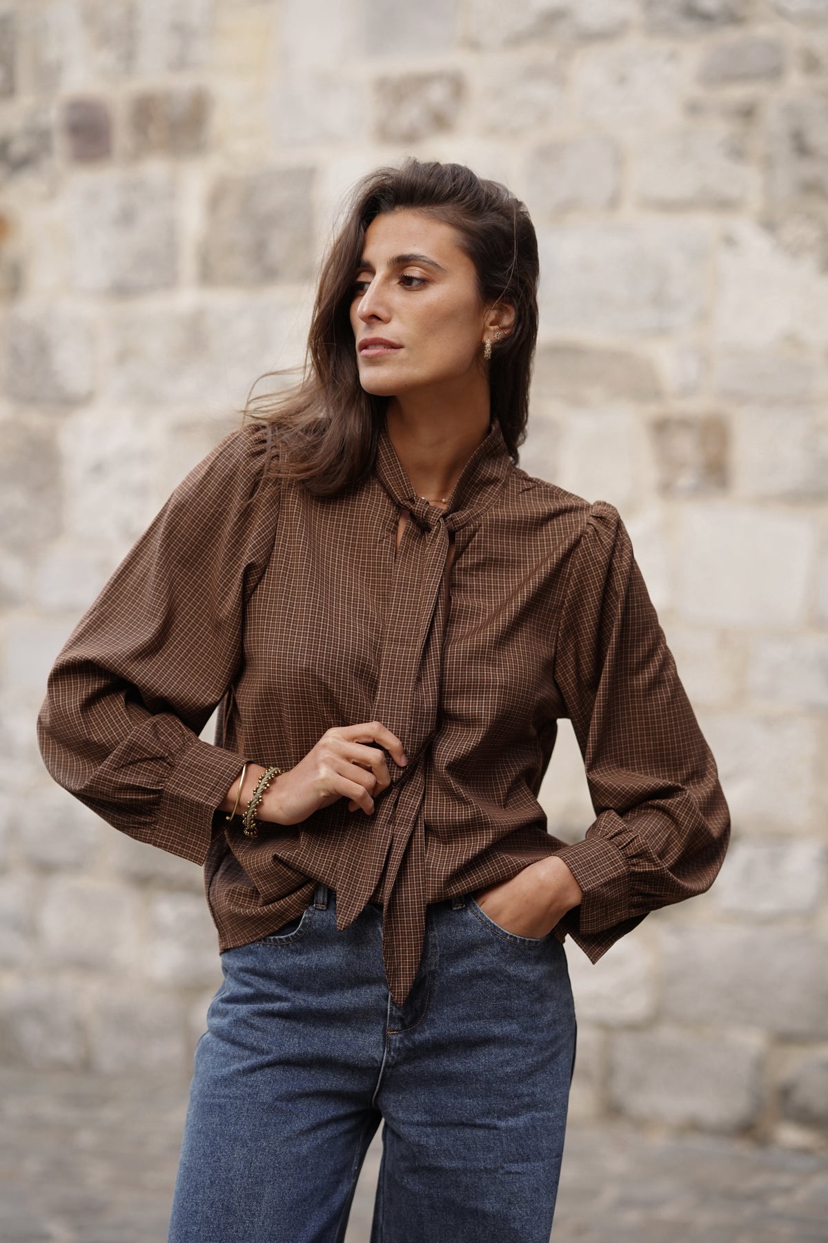 Blouse à nouer Kaiya marron