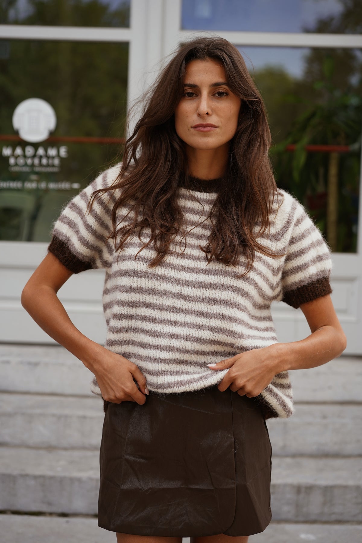 Pull Kris ligné marron