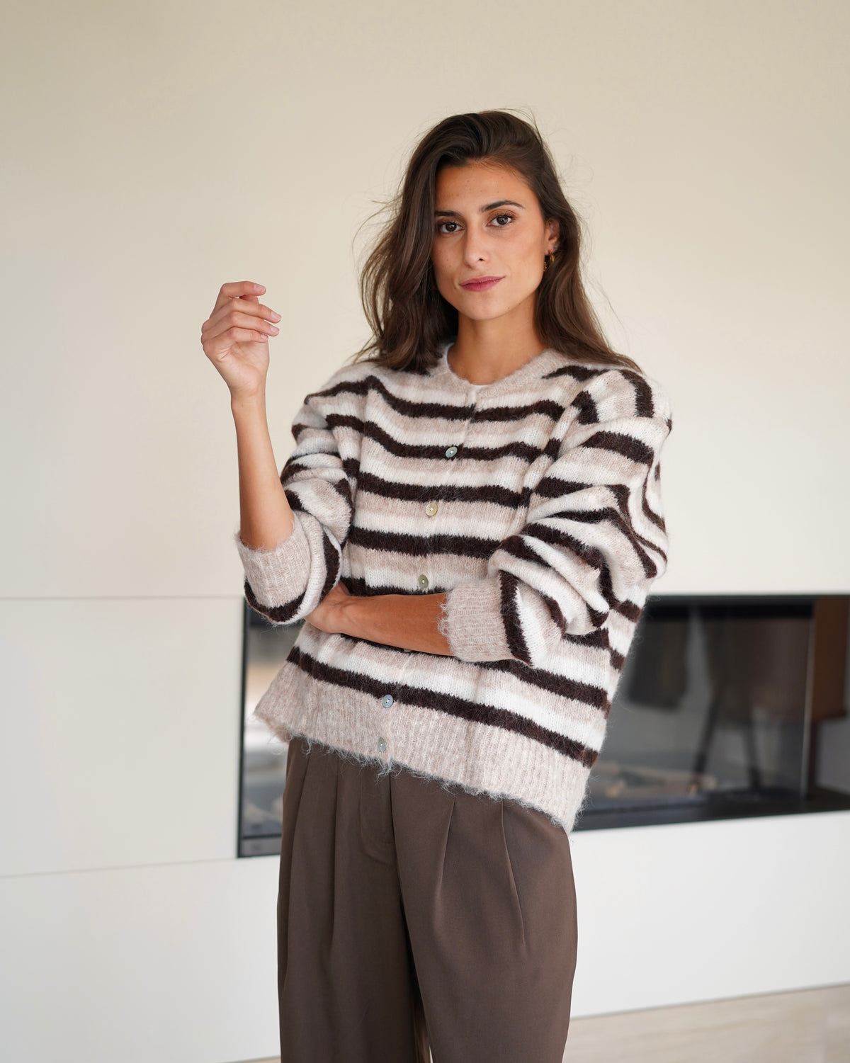 Cardigan Rody ligné beige