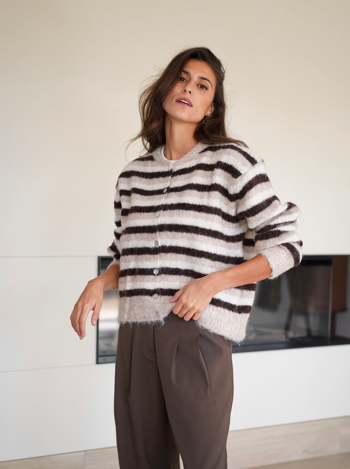Cardigan Rody ligné beige