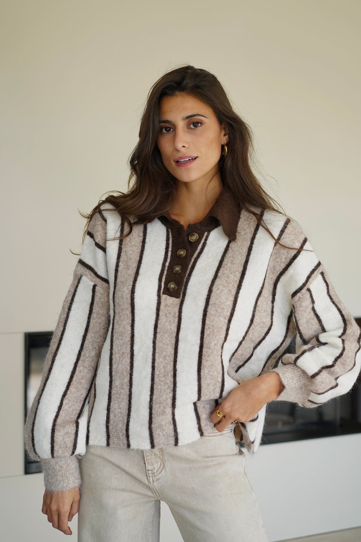 Pull Col Polo Brian crème