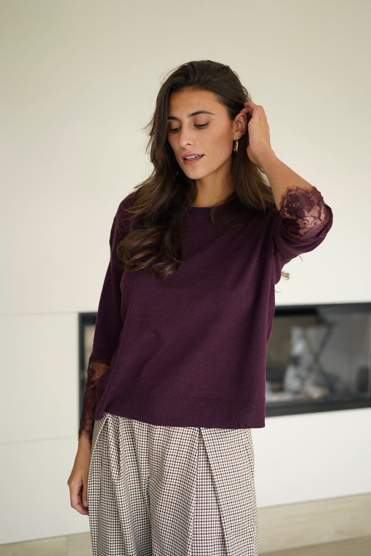 Pull Dentelle Deliah bordeaux