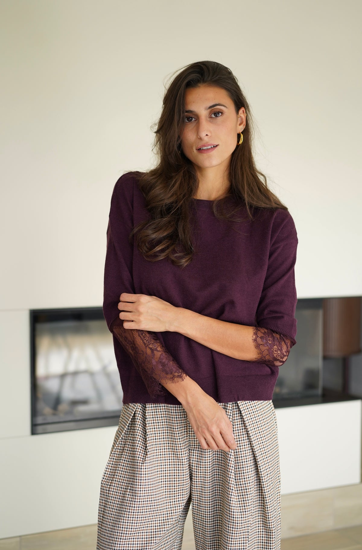 Pull Dentelle Deliah bordeaux