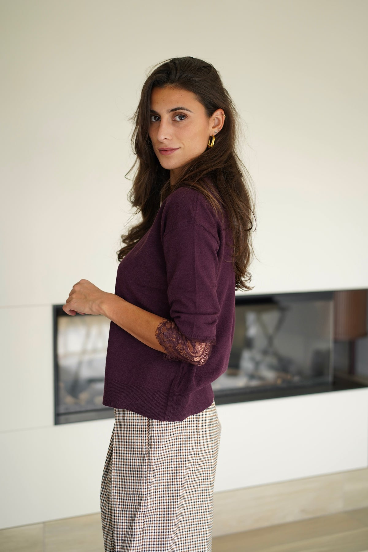 Pull Dentelle Deliah bordeaux