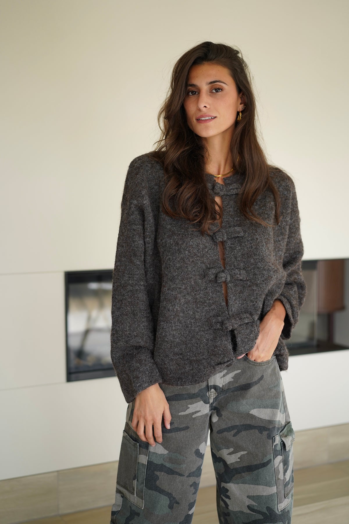 Gilet à noeuds Fanny marron