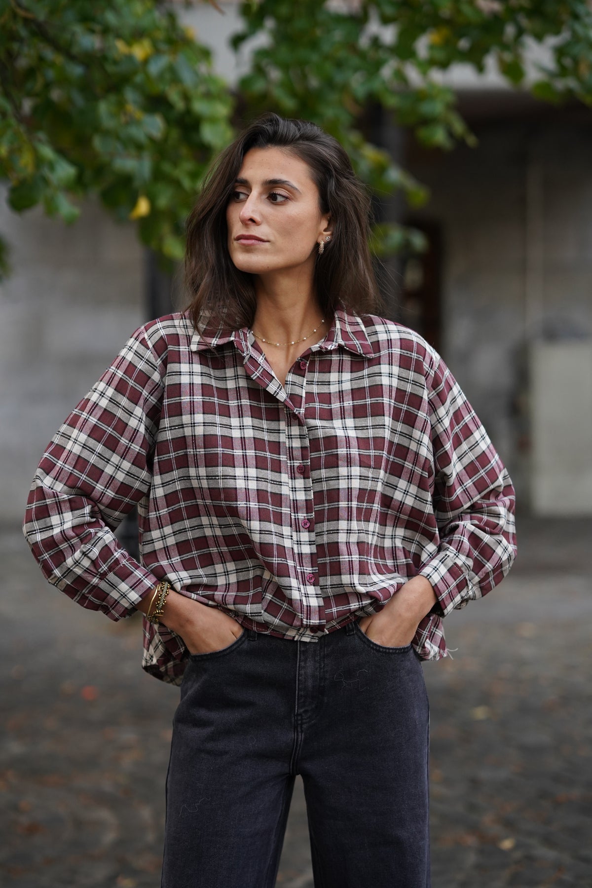 Chemise crop Isabelle bordeaux