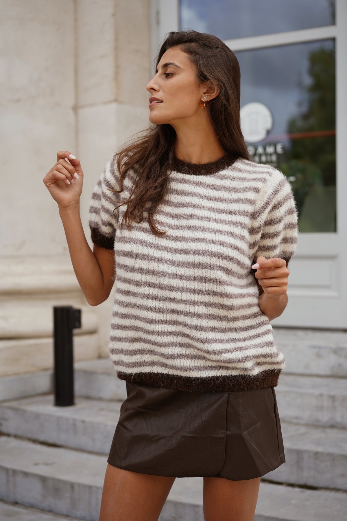 Pull Kris ligné marron
