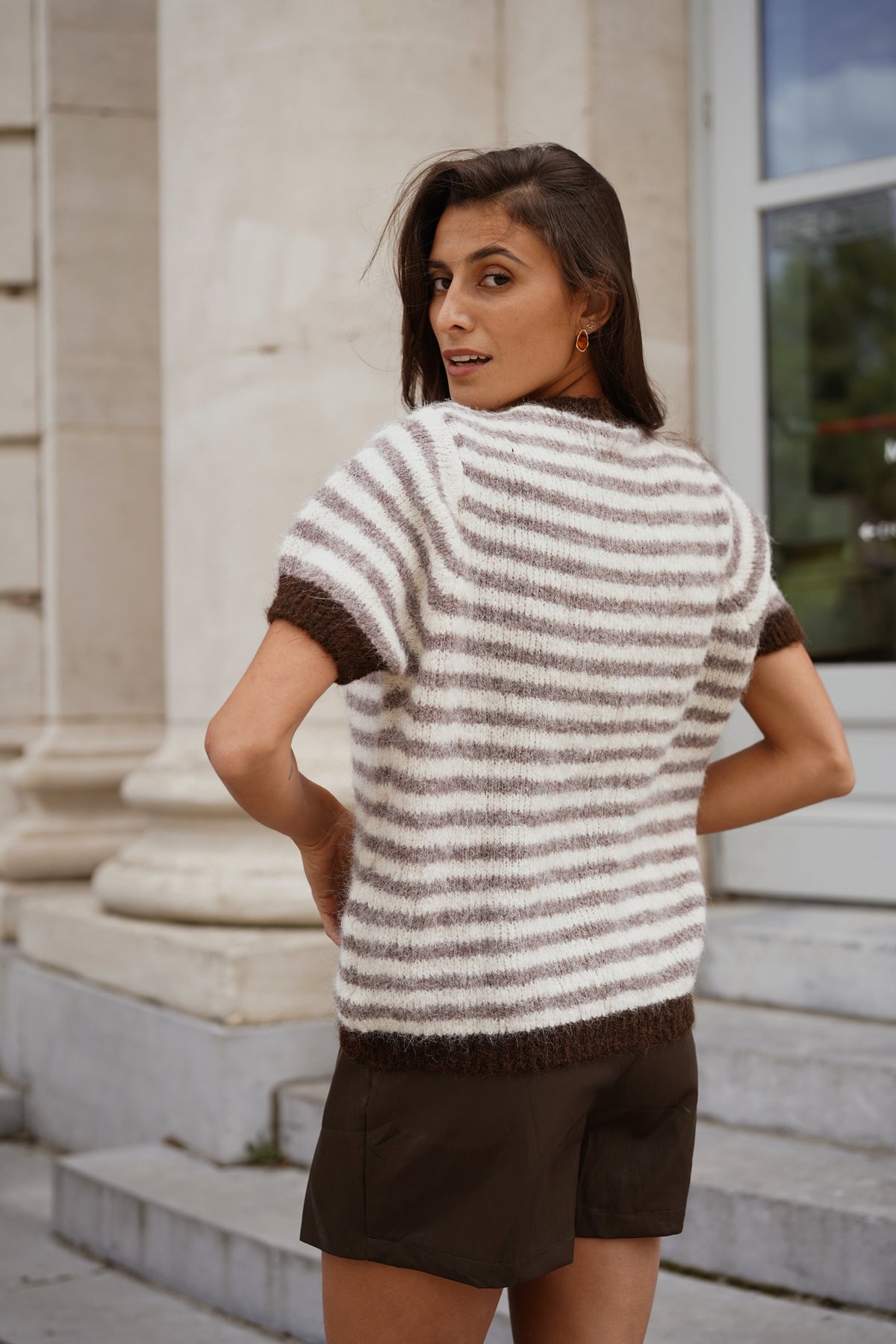 Pull Kris ligné marron