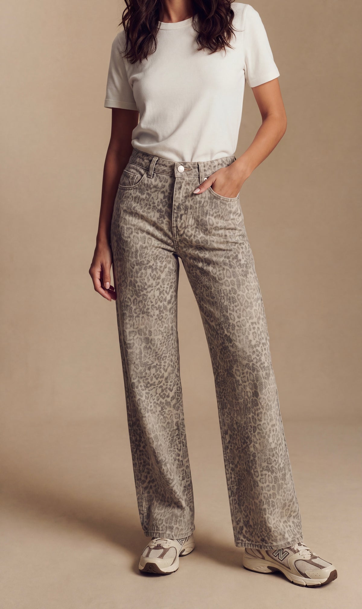 Jeans Droit Rapha léopard gris