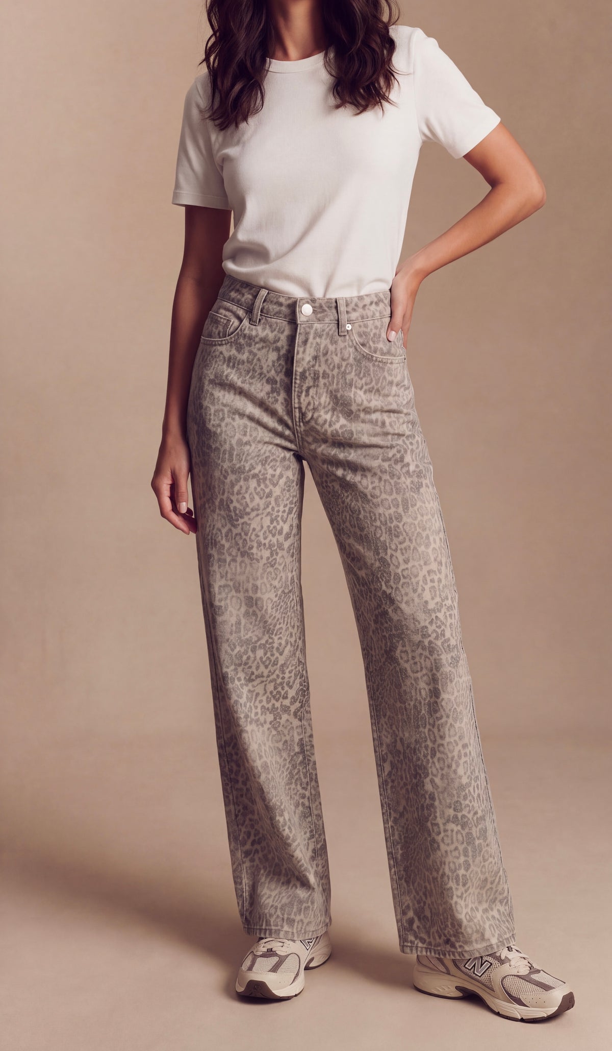 Jeans Droit Rapha léopard gris