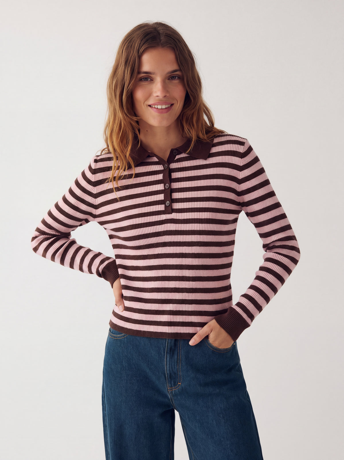 Polo manches longues Laura marron
