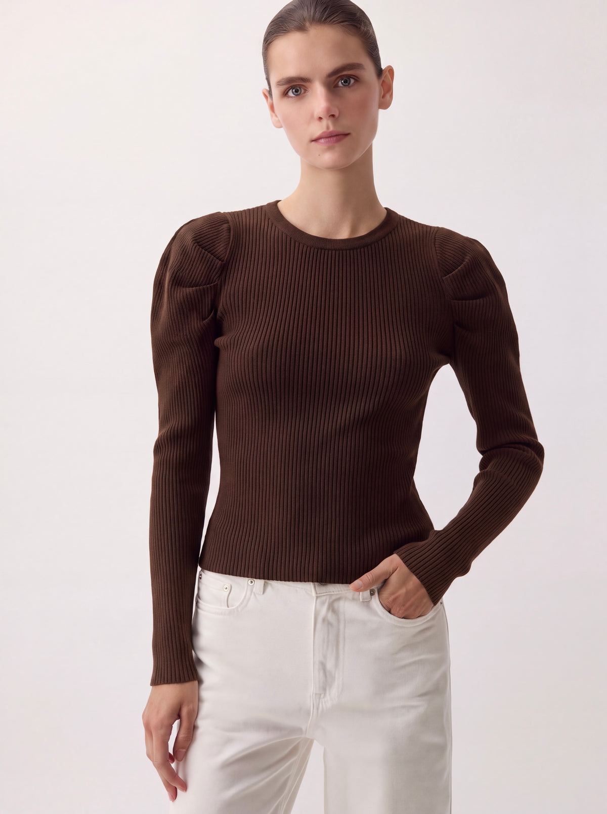 Pull Manches Bouffantes Guy marron