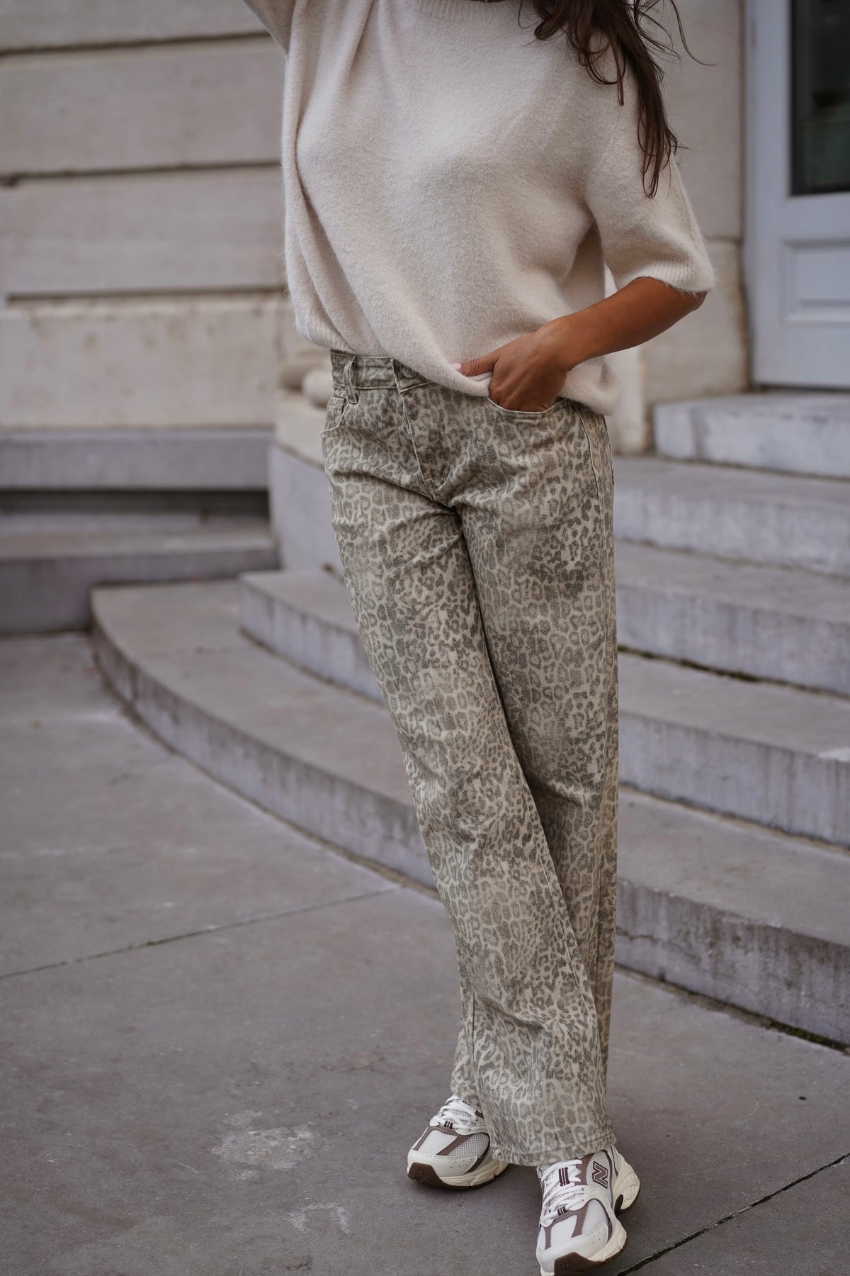 Jeans Droit Rapha léopard gris
