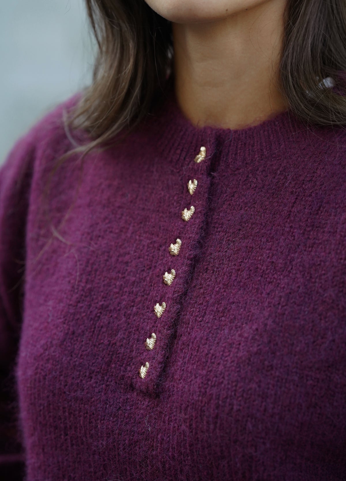 Pull à boutons Eliot bordeaux
