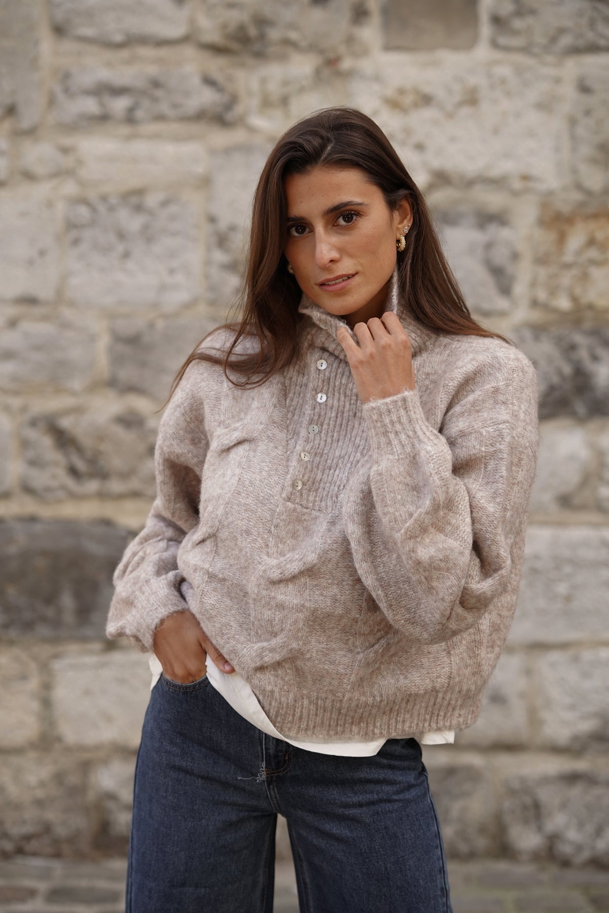 Pull col cheminée Nick beige