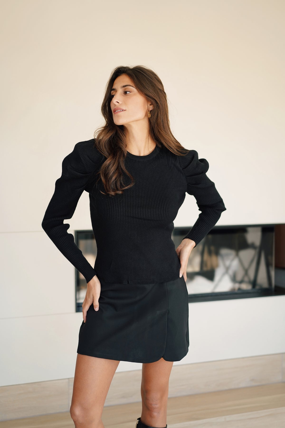 Pull Manches Bouffantes Guy noir