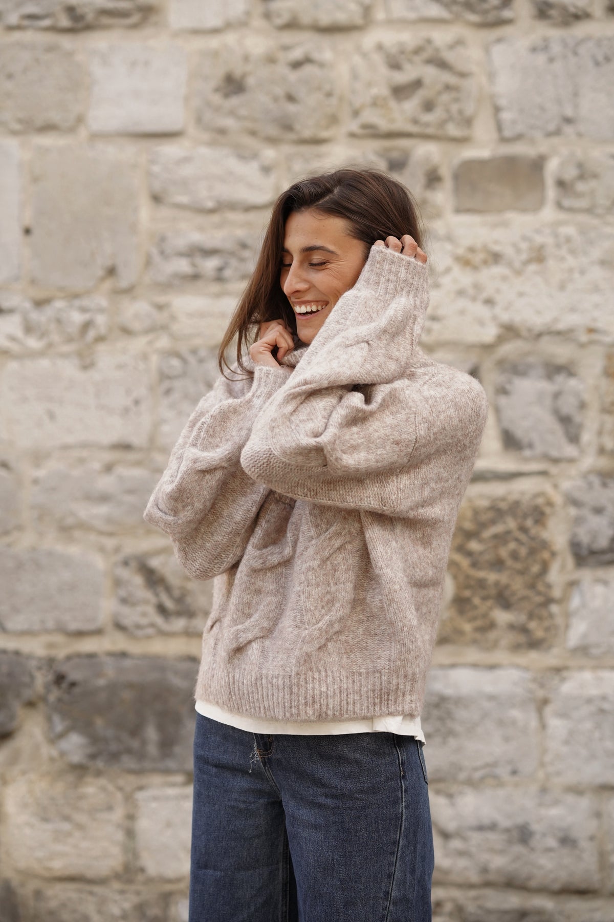Pull col cheminée Nick beige