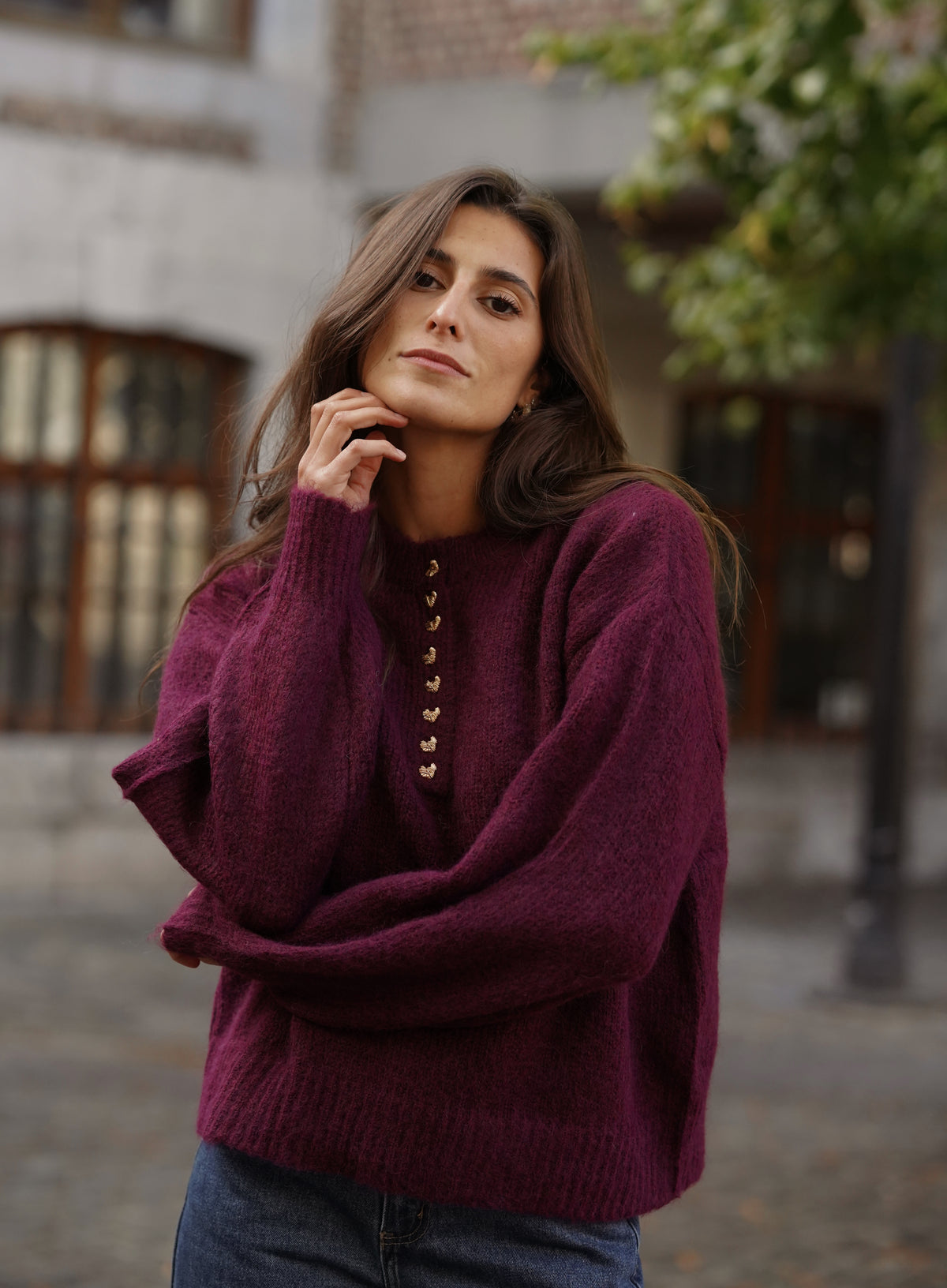 Pull à boutons Eliot bordeaux