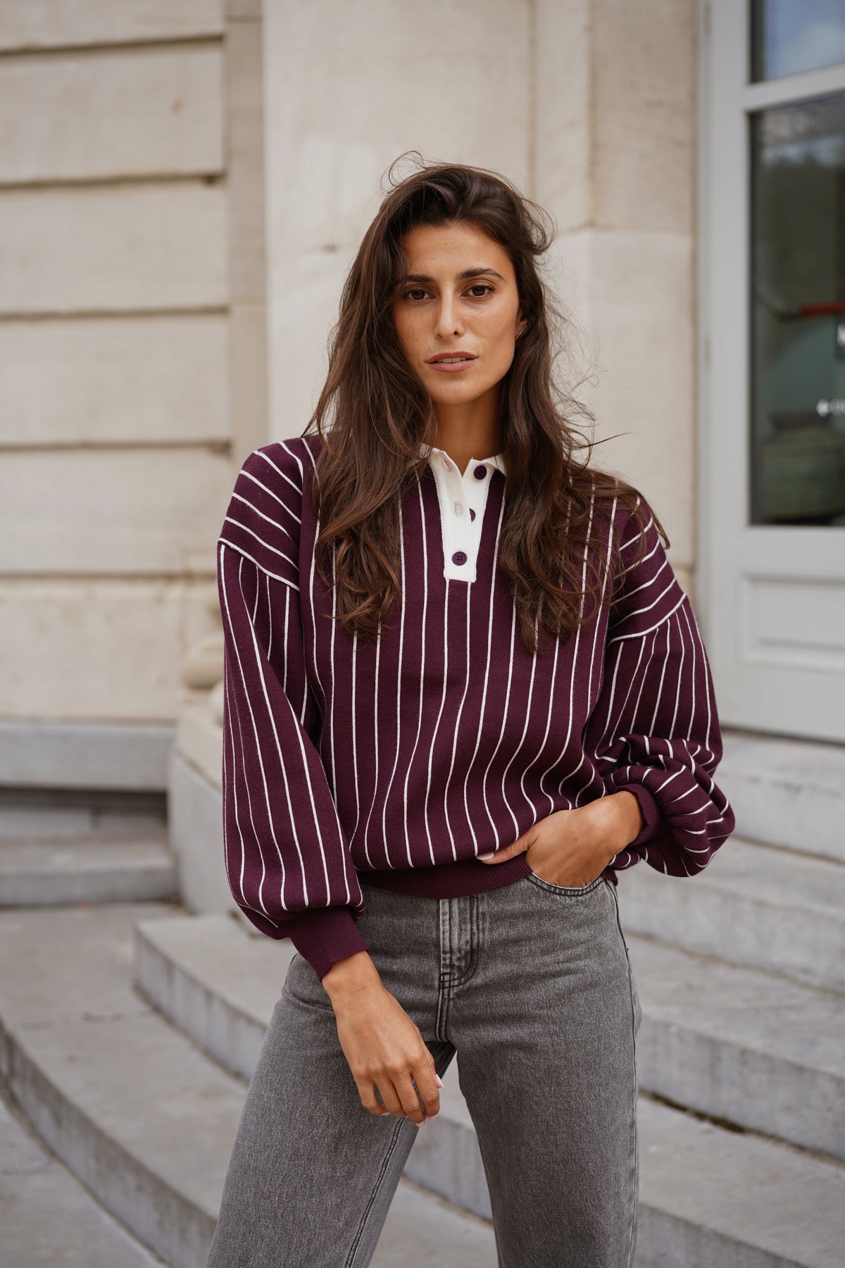 Pull Gab ligné bordeaux