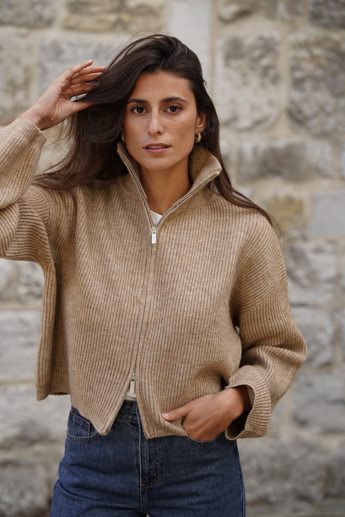 Gilet zippé Luke beige
