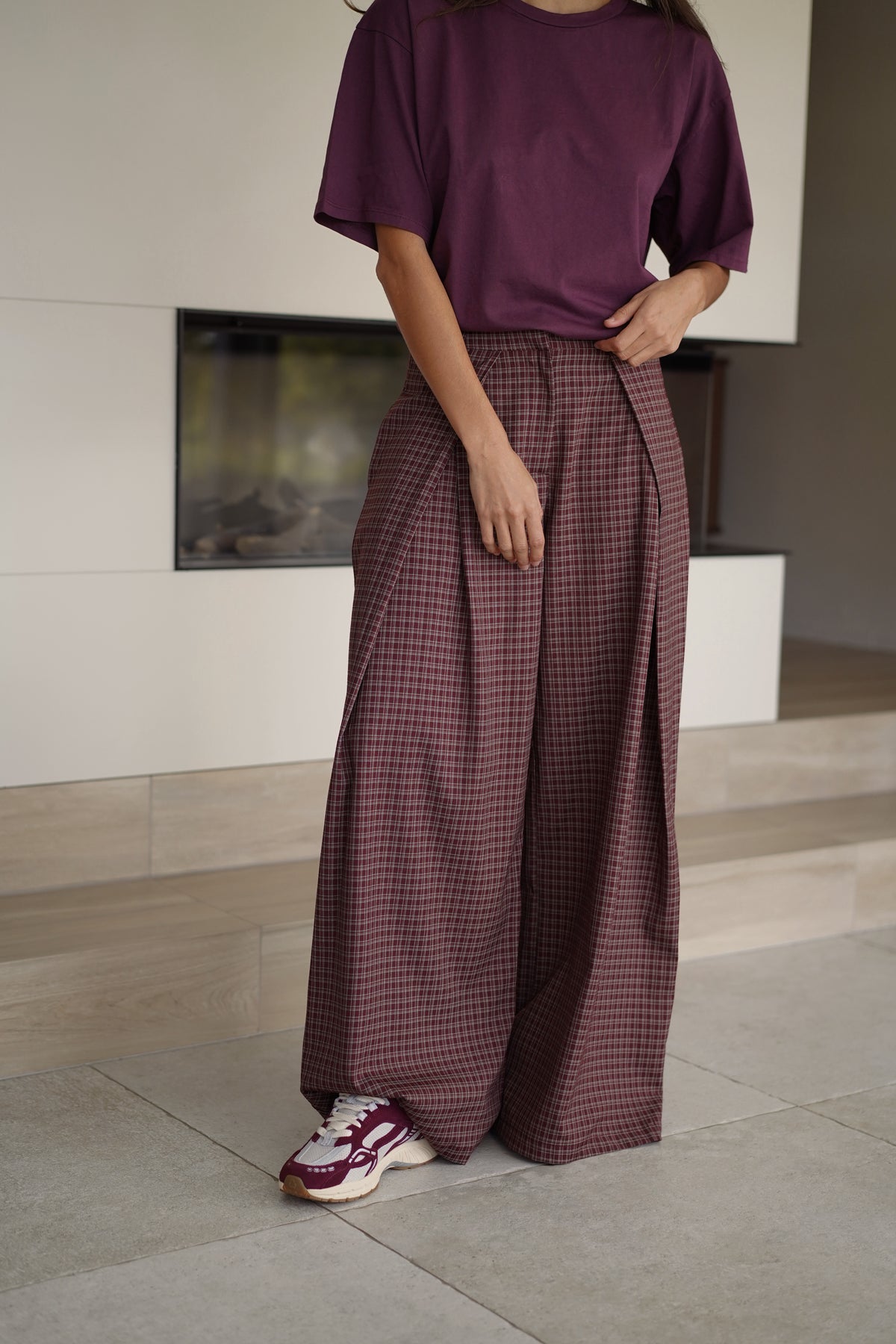 Pantalon Maxime carreaux bordeaux