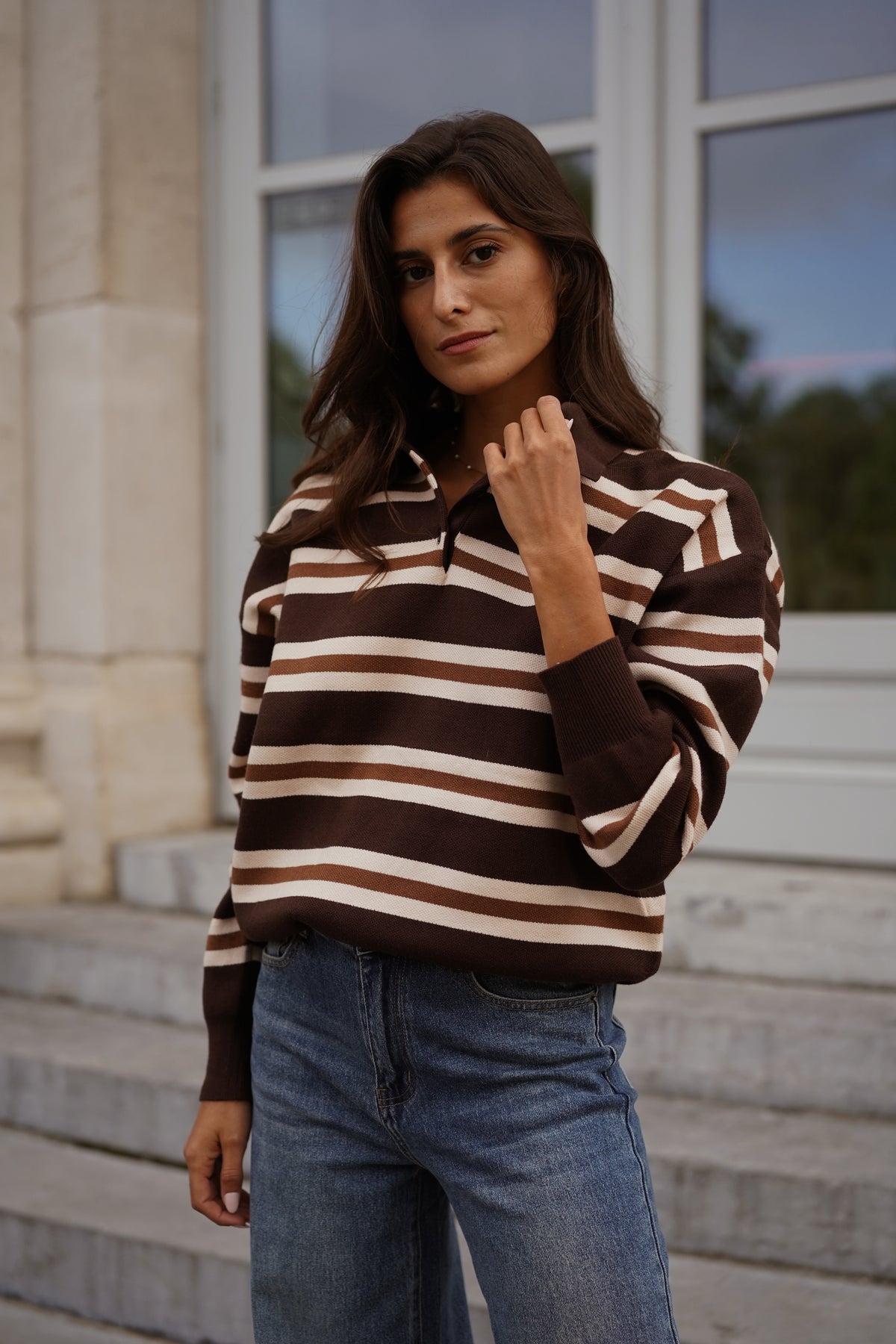 Pull Félix ligné marron