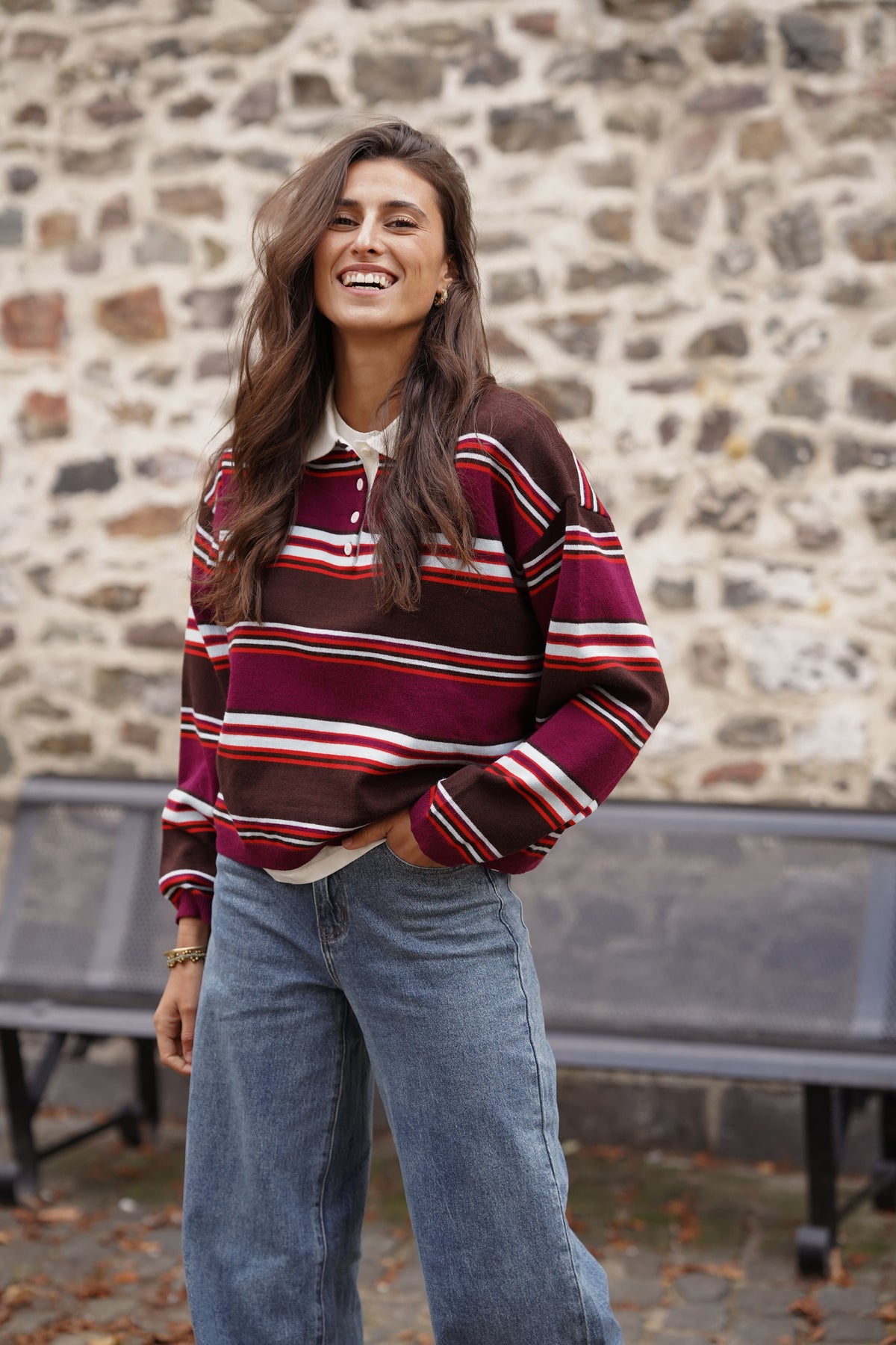 Polo manches longues Nate bordeaux