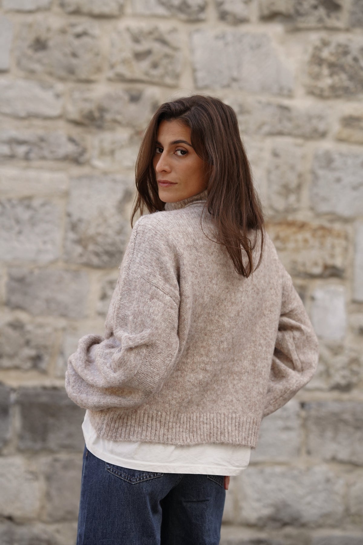 Pull col cheminée Nick beige
