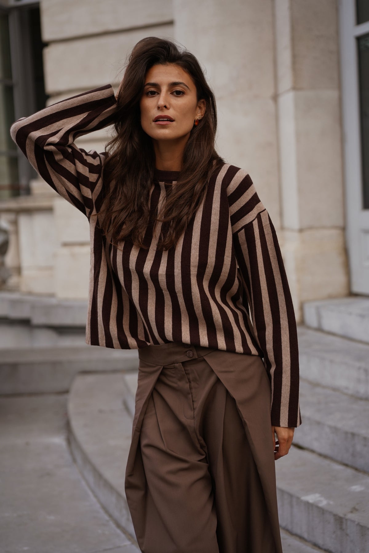 Pull James taupe ligné