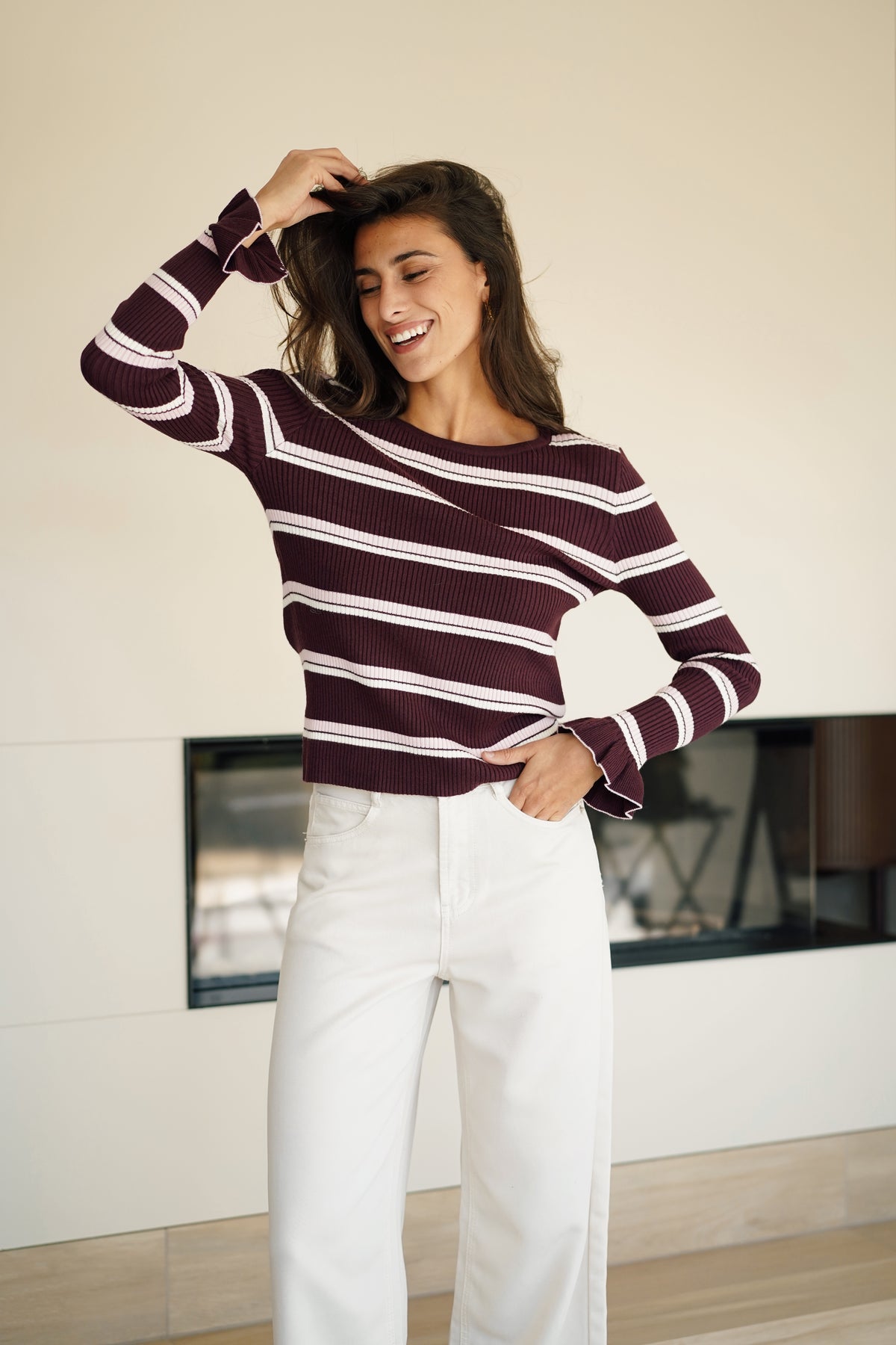 Pull à volants Toma bordeaux