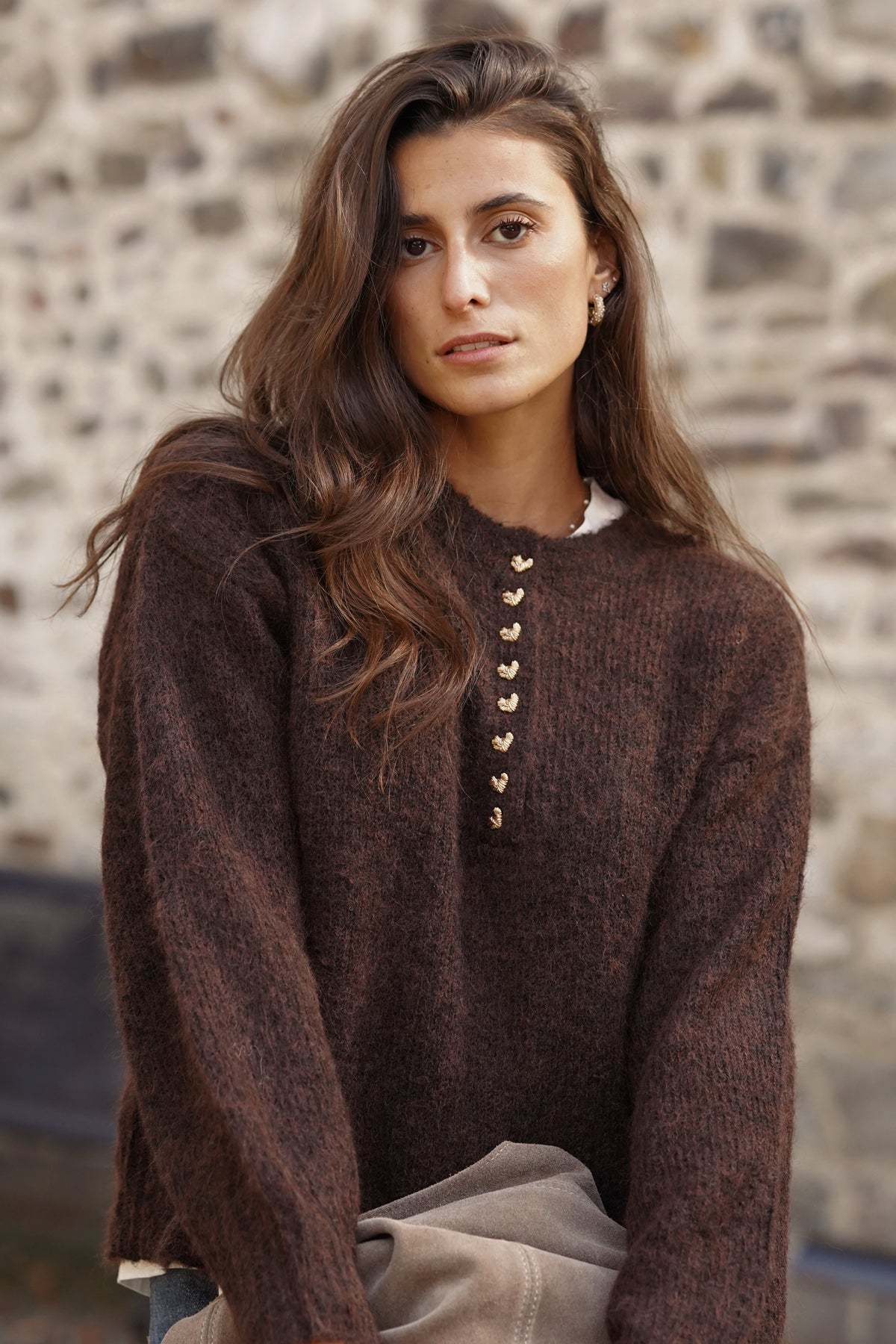 Pull à boutons Eliot marron