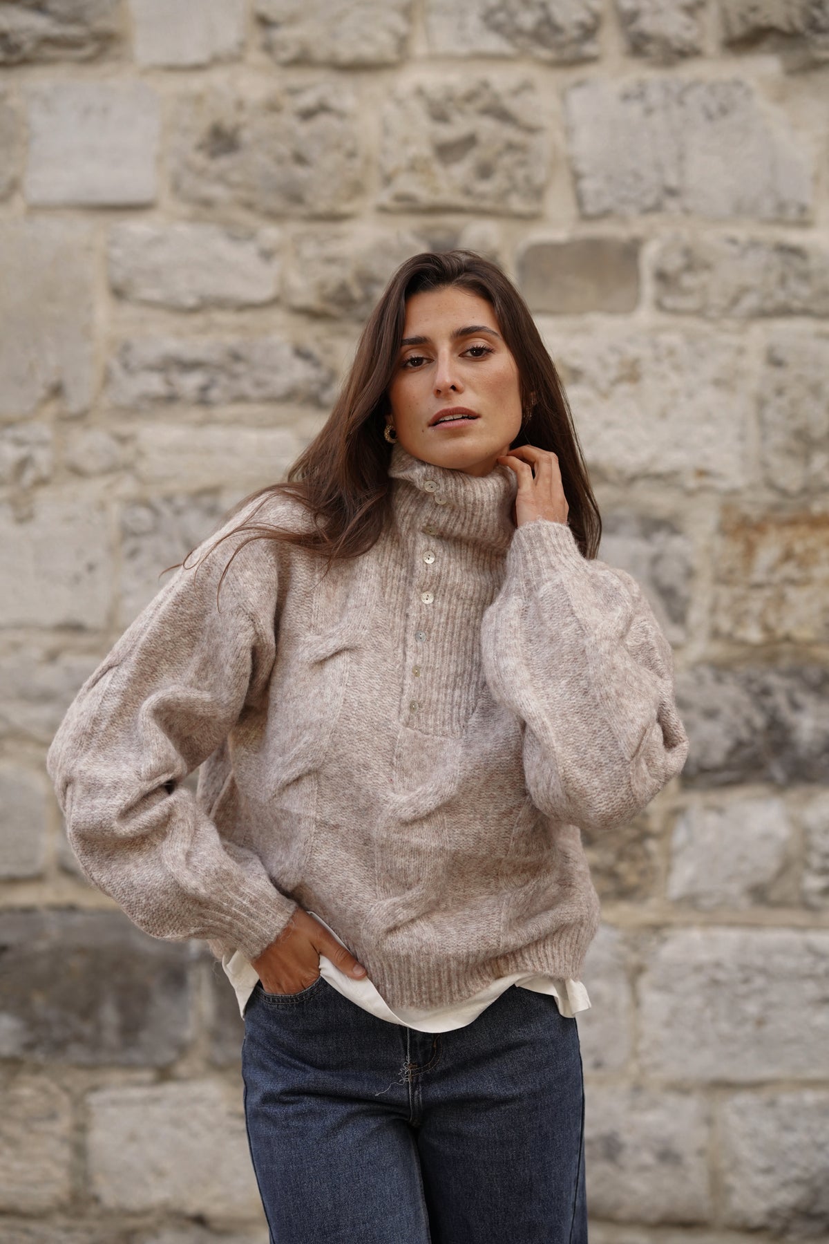 Pull col cheminée Nick beige