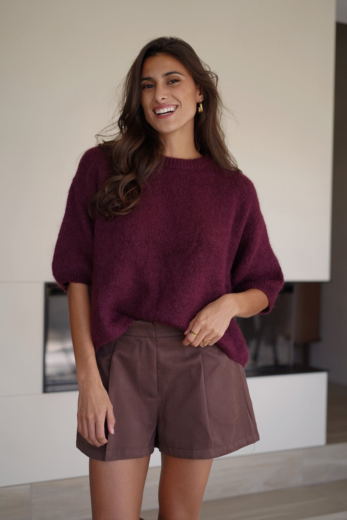 Pull manches larges Amel bordeaux